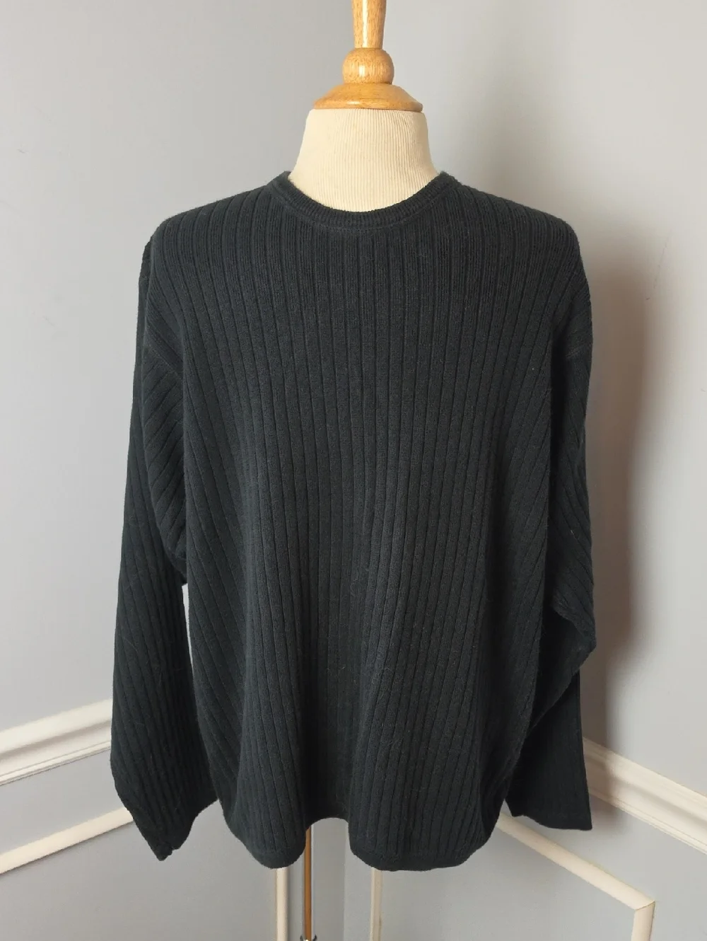 Banana Republic Men's Black Cable Knit 100% Cotton Crewneck Casual‎ Sweater L